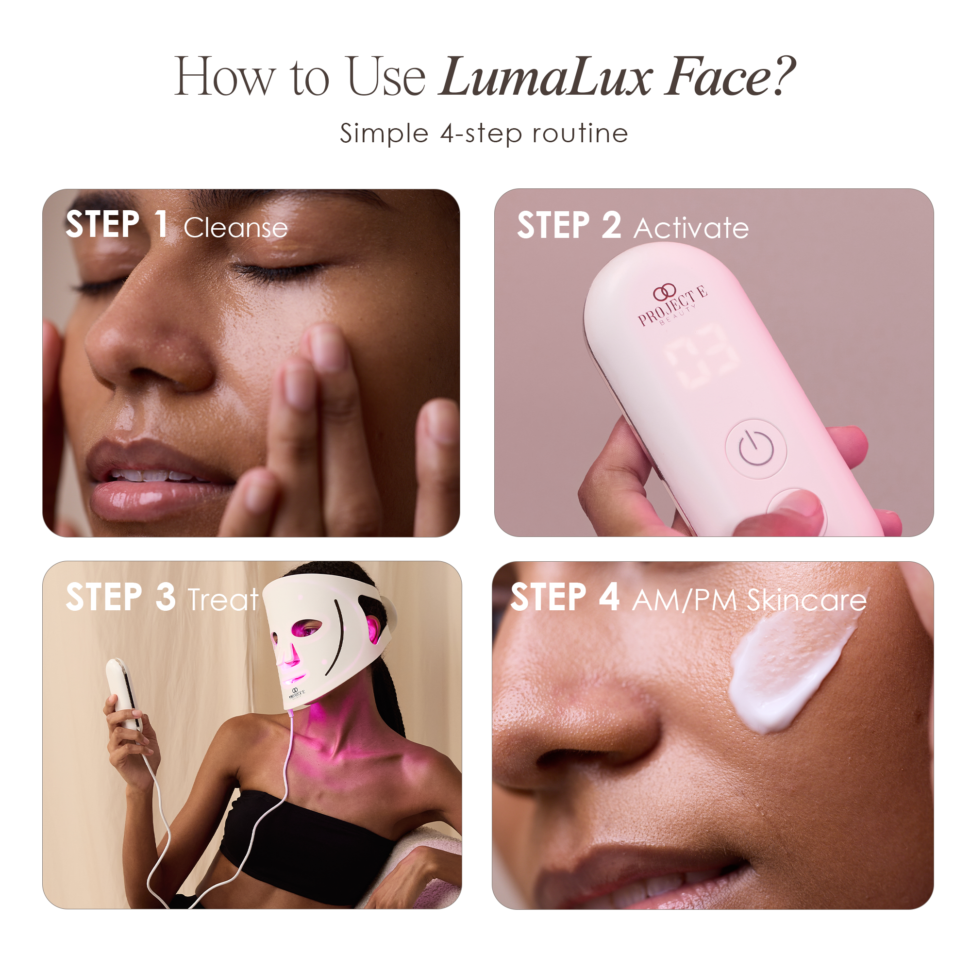 Simple 4-step routine of how to use LumaLux Face